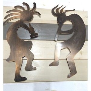 2 Kokopelli Copper Fertility Aztec Musicians 20" Wall Decor Metal Dancing Gift